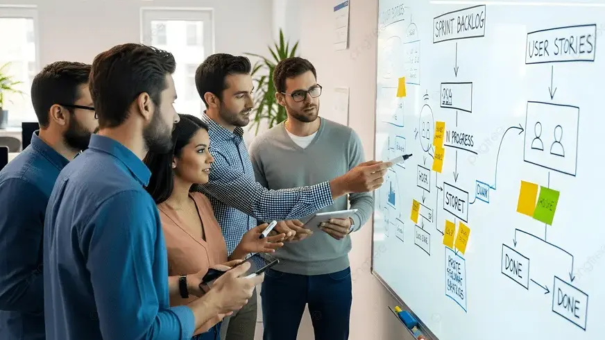 Equipo colaborando en un entorno de trabajo moderno